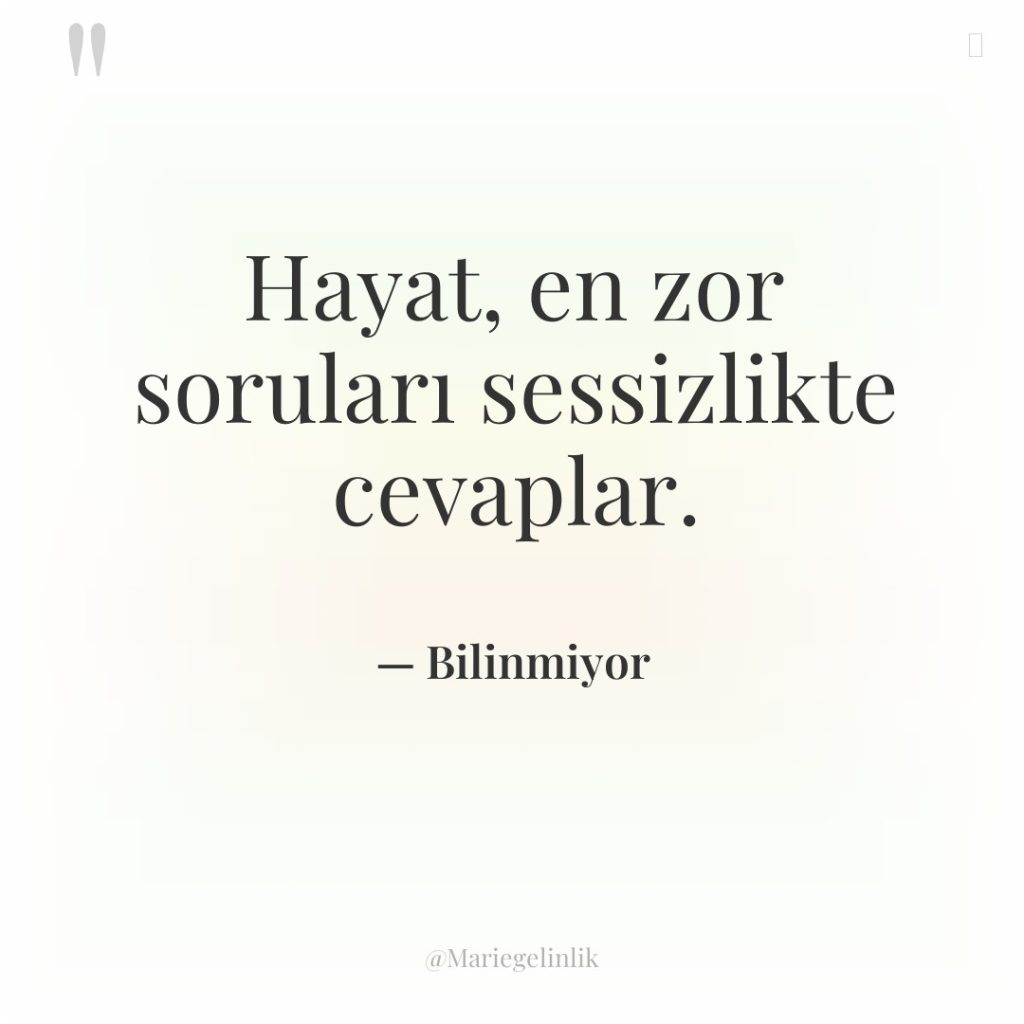 Hayat, en zor soruları sessizlikte cevaplar.