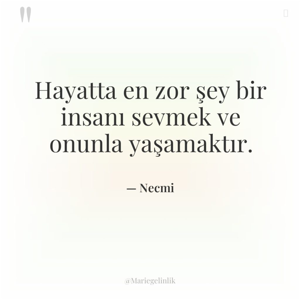 Hayatta en zor şey bir insanı sevmek ve onunla yaşamaktır.