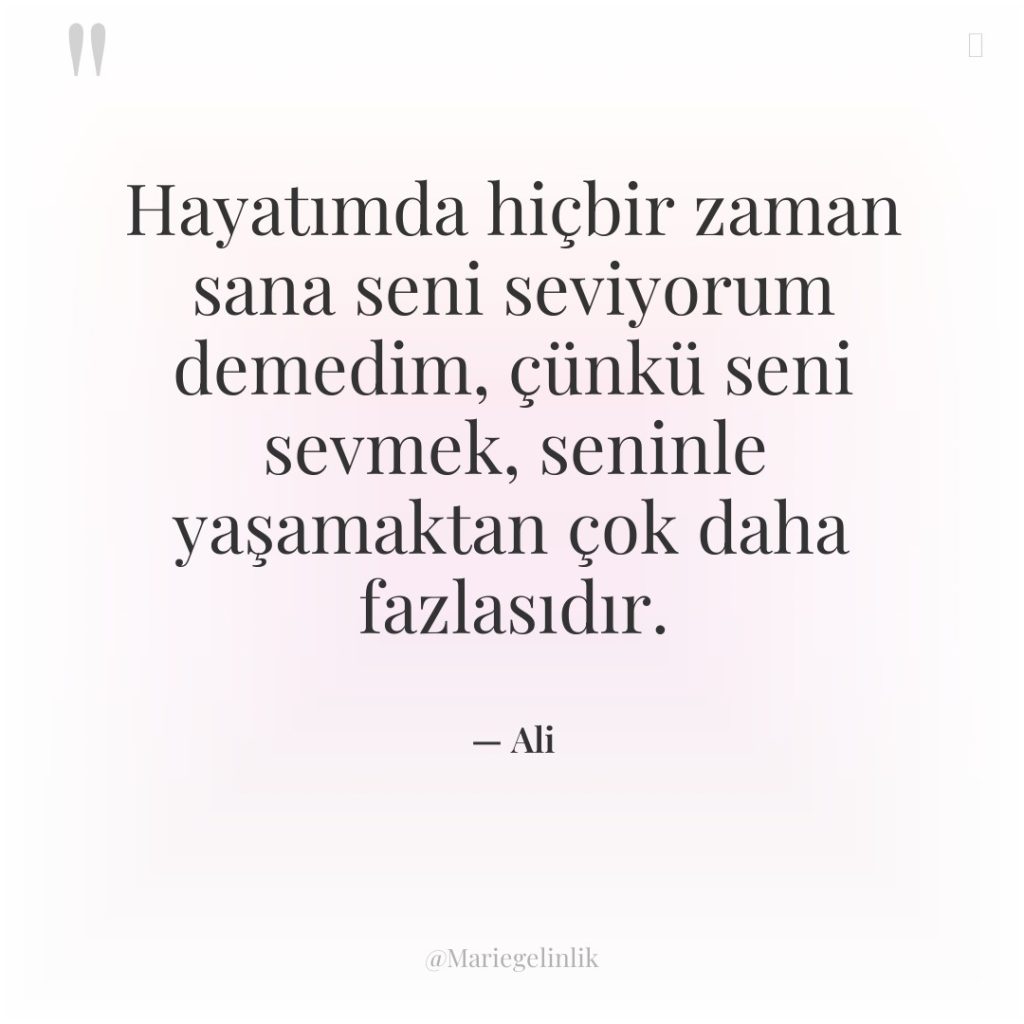 Hayatımda hiçbir zaman sana seni seviyorum demedim, çünkü seni sevmek,…