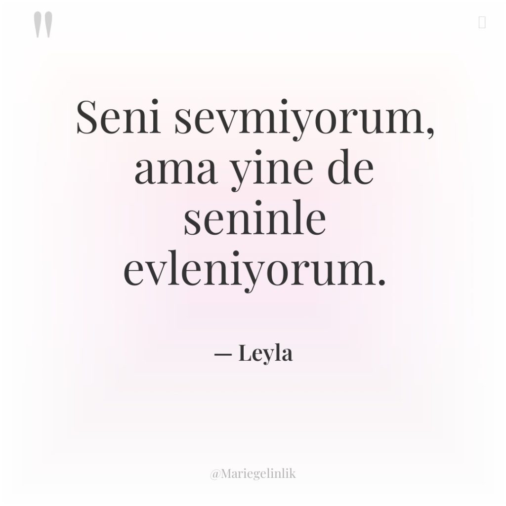 Seni sevmiyorum, ama yine de seninle evleniyorum.