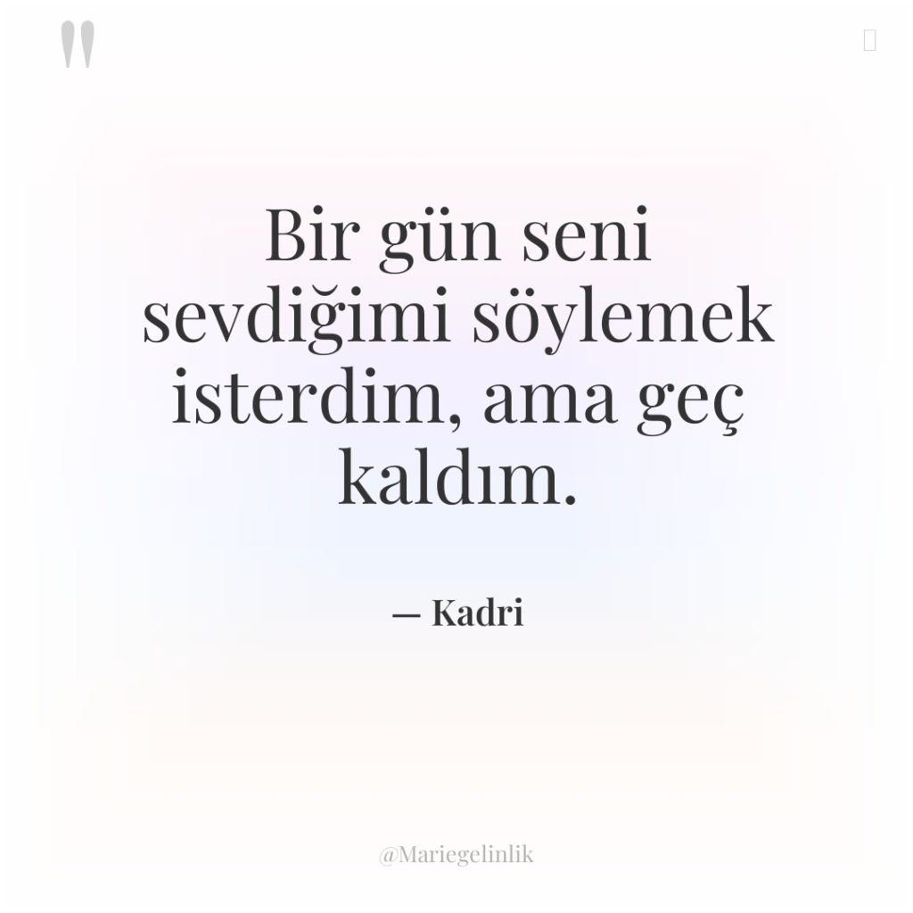Bir gün seni sevdiğimi söylemek isterdim, ama geç kaldım.