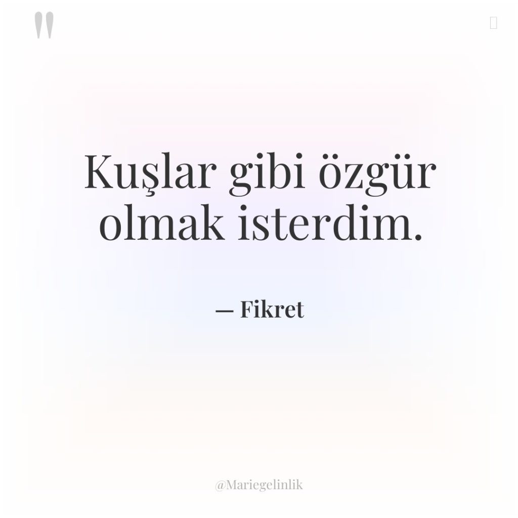 Kuşlar gibi özgür olmak isterdim.