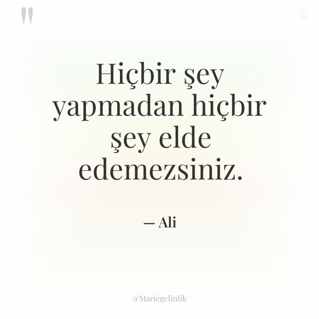 Hiçbir şey yapmadan hiçbir şey elde edemezsiniz.