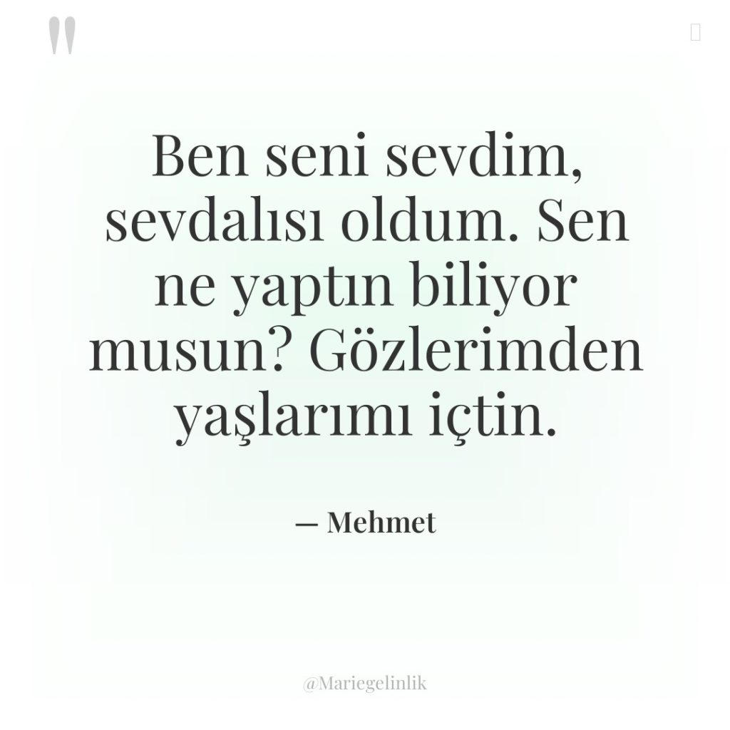 Ben seni sevdim, sevdalısı oldum. Sen ne yaptın biliyor musun?…