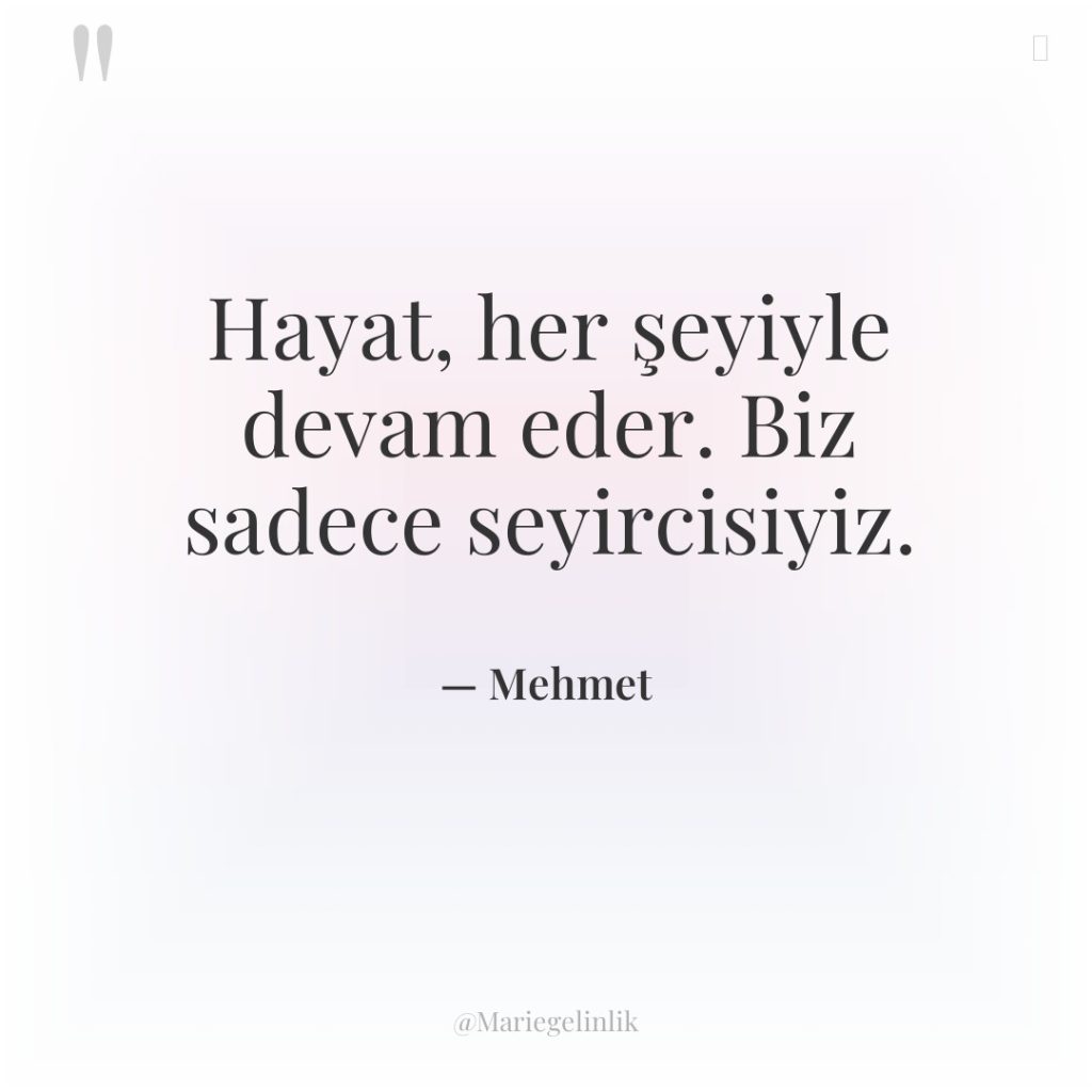 Hayat, her şeyiyle devam eder. Biz sadece seyircisiyiz.