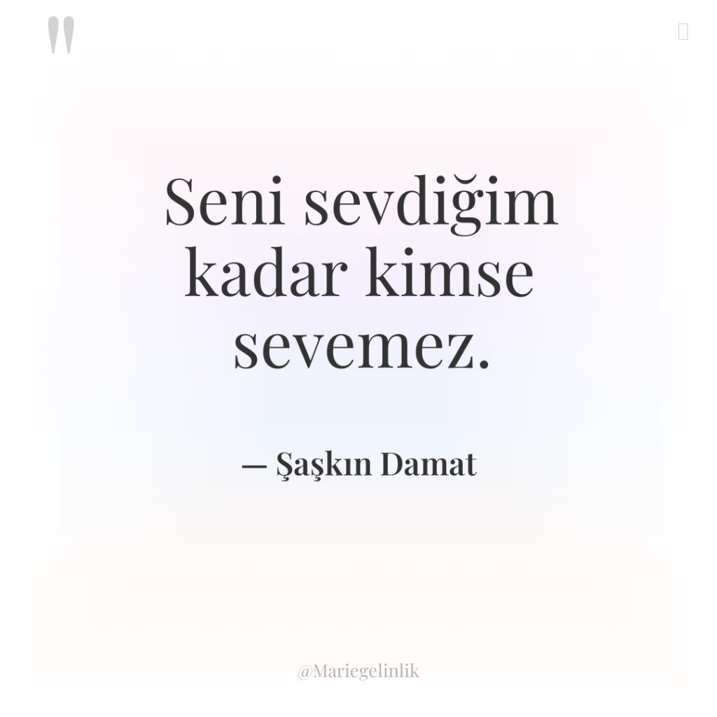 Seni sevdiğim kadar kimse sevemez.