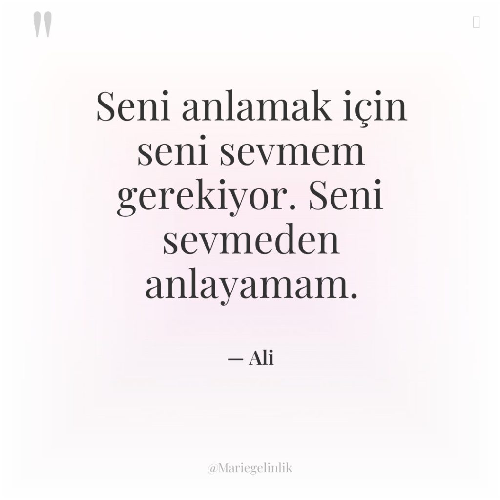 Seni anlamak için seni sevmem gerekiyor. Seni sevmeden anlayamam.