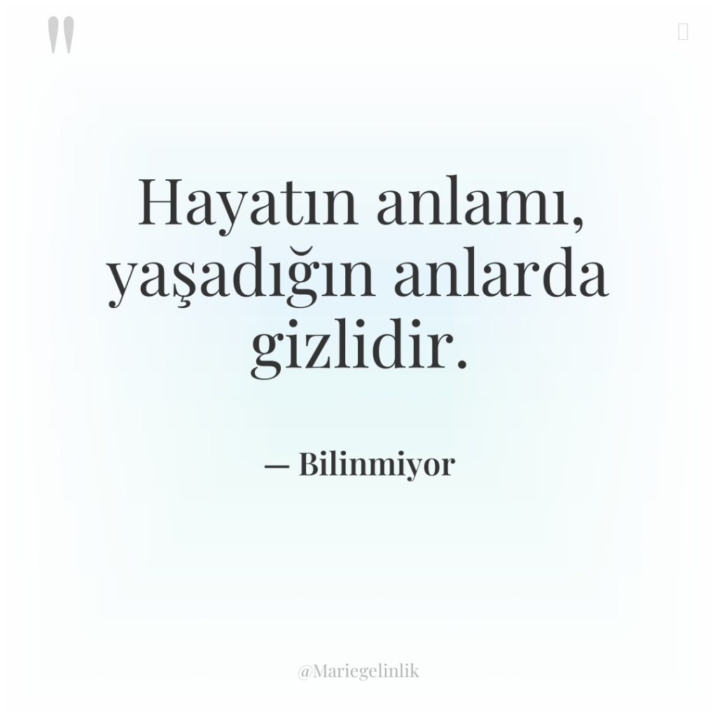 Hayatın anlamı, yaşadığın anlarda gizlidir.
