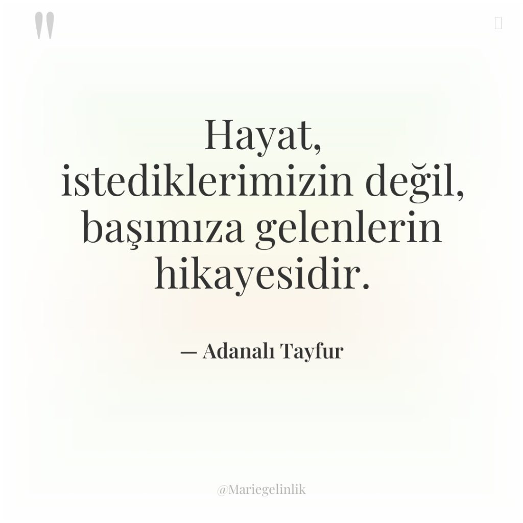 Hayat, istediklerimizin değil, başımıza gelenlerin hikayesidir.