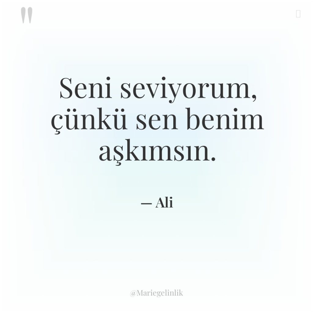 Seni seviyorum, çünkü sen benim aşkımsın.