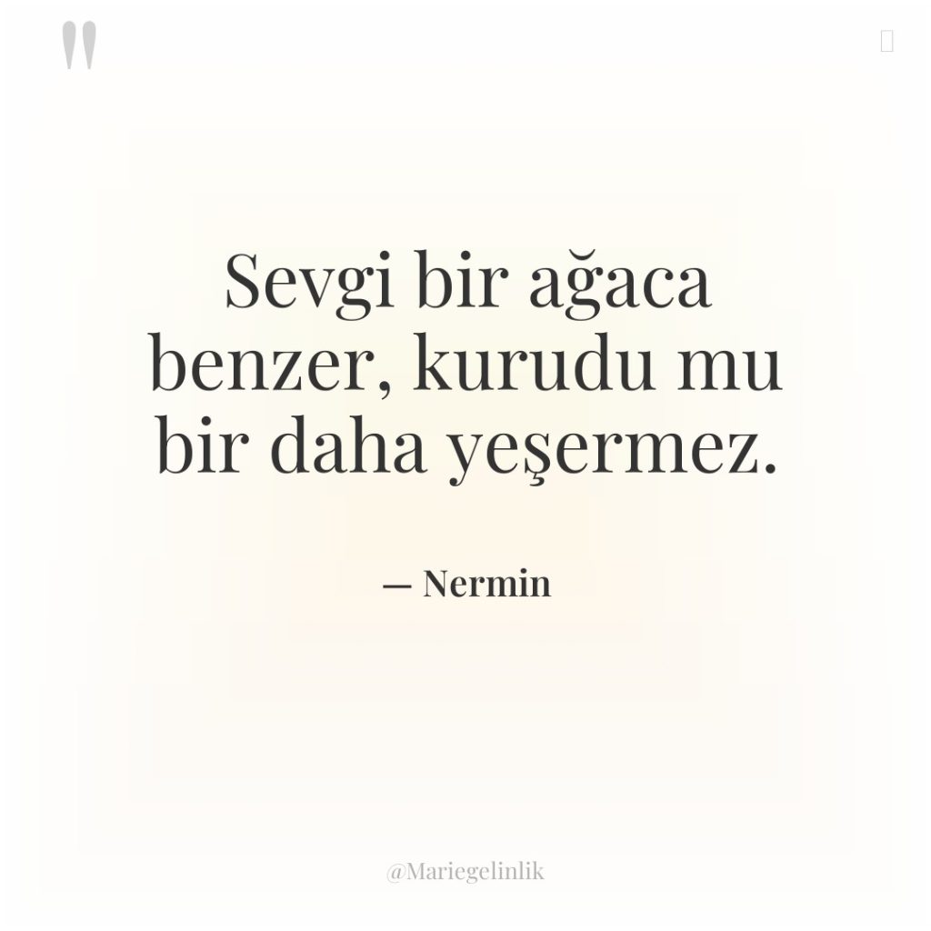 Sevgi bir ağaca benzer, kurudu mu bir daha yeşermez.