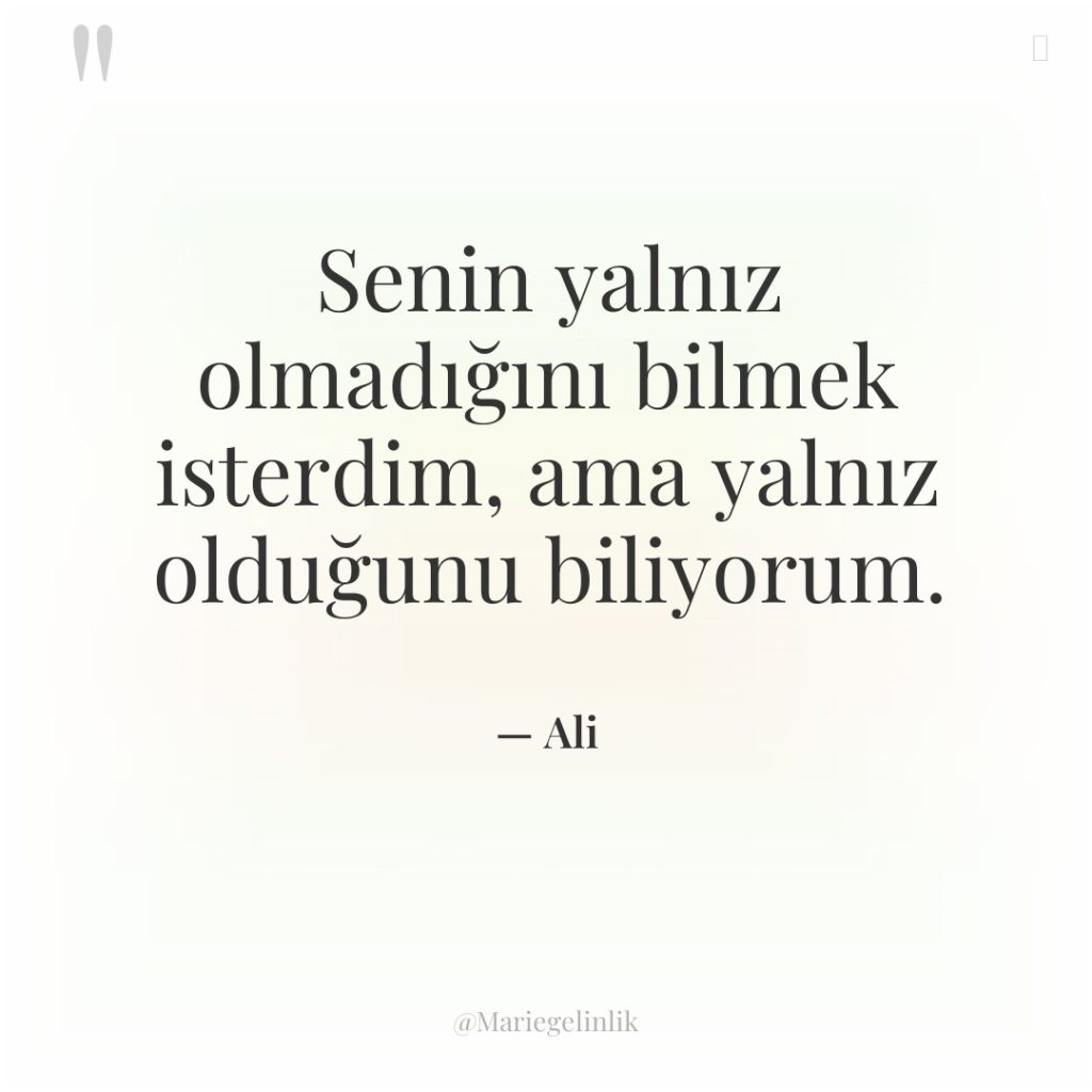 Senin yalnız olmadığını bilmek isterdim, ama yalnız olduğunu biliyorum.