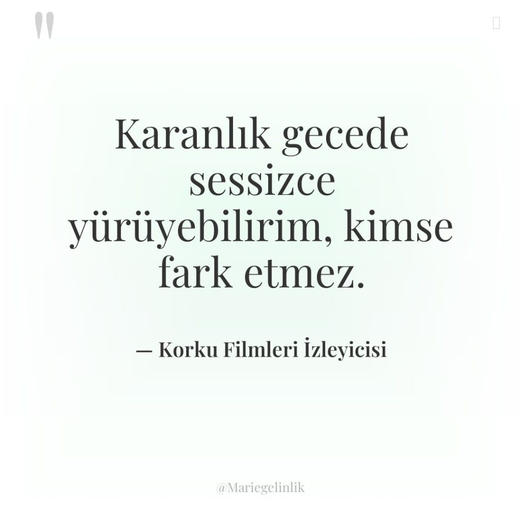 Karanlık gecede sessizce yürüyebilirim, kimse fark etmez.