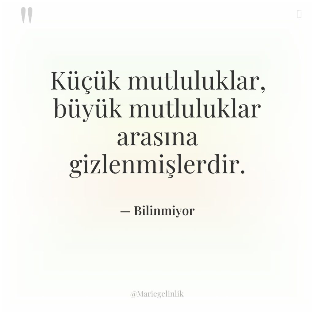 Küçük mutluluklar, büyük mutluluklar arasına gizlenmişlerdir.