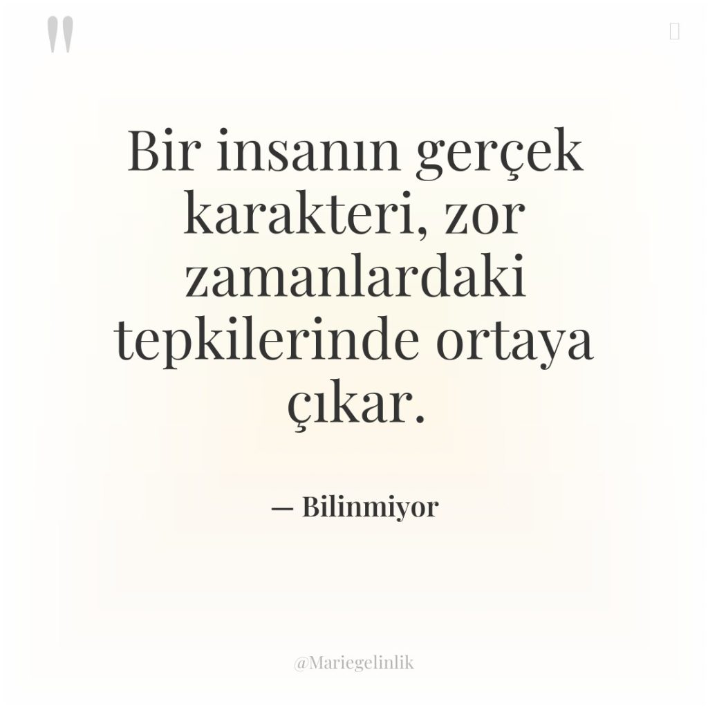 Bir insanın gerçek karakteri, zor zamanlardaki tepkilerinde ortaya çıkar.