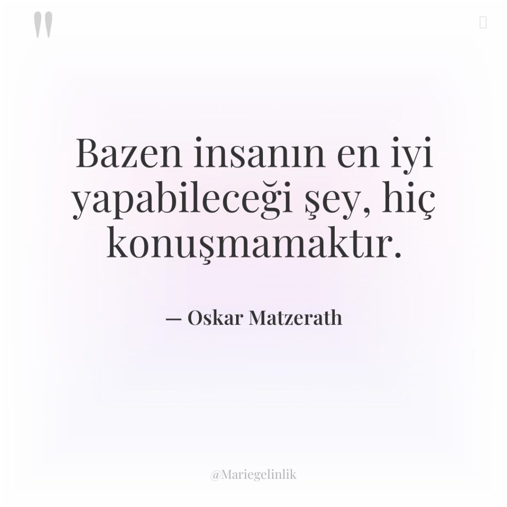 Bazen insanın en iyi yapabileceği şey, hiç konuşmamaktır.