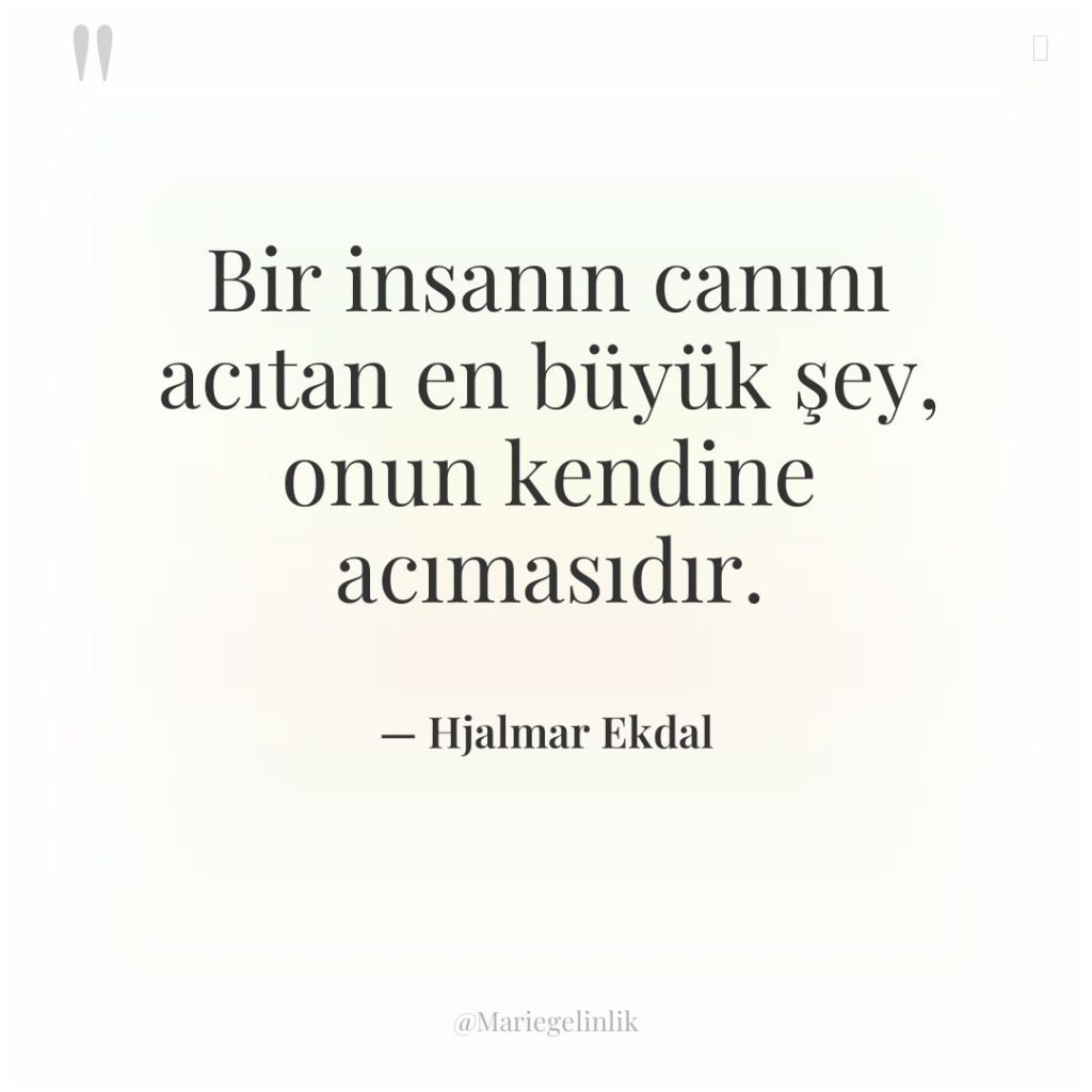 Bir insanın canını acıtan en büyük şey, onun kendine acımasıdır.