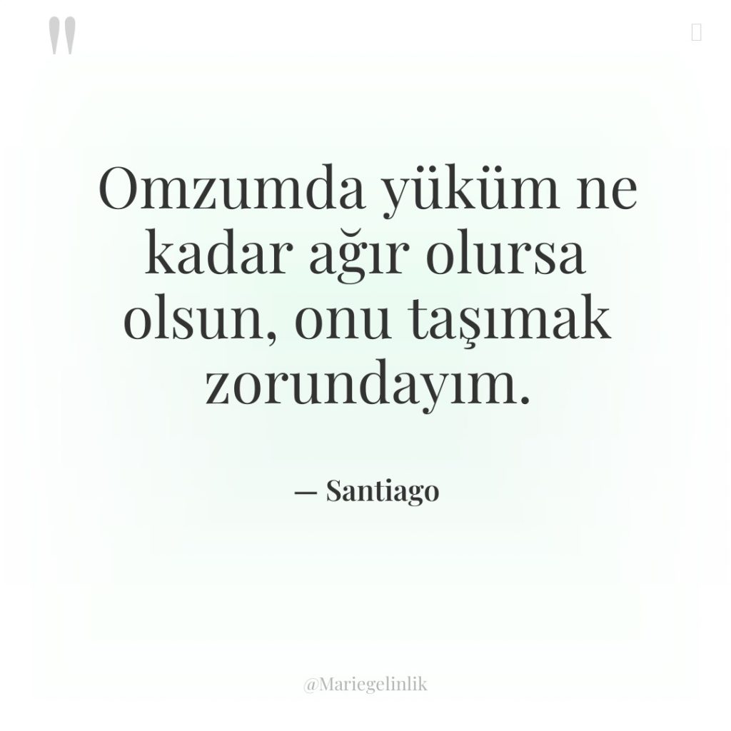 Omzumda yüküm ne kadar ağır olursa olsun, onu taşımak zorundayım.