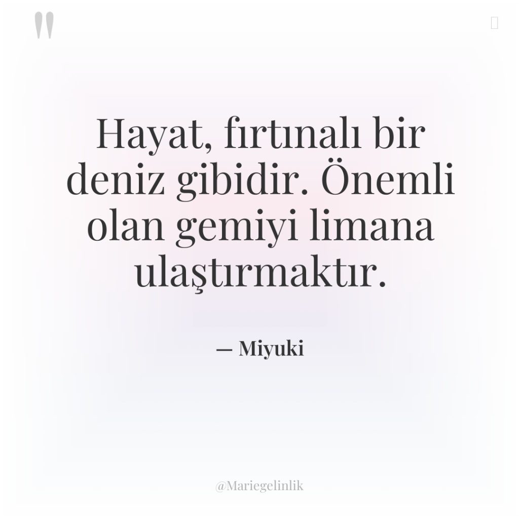 Hayat, fırtınalı bir deniz gibidir. Önemli olan gemiyi limana ulaştırmaktır.
