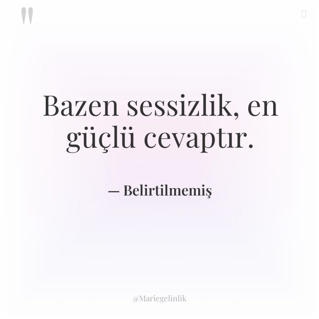 Bazen sessizlik, en güçlü cevaptır.