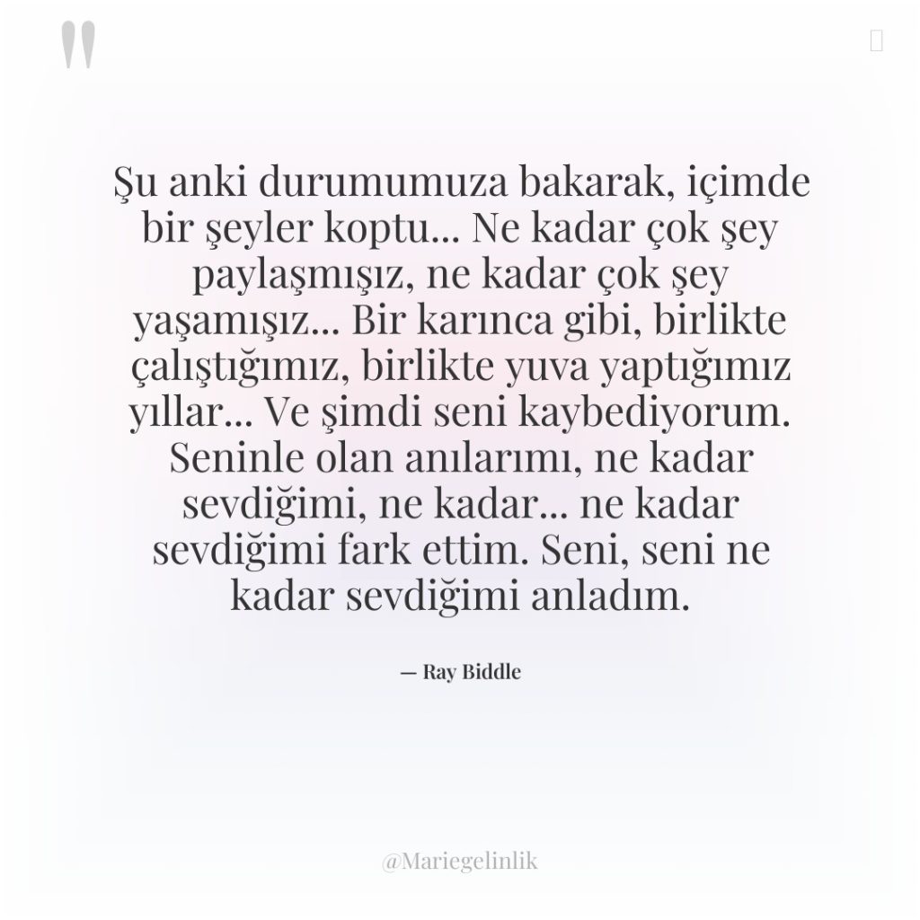 Şu anki durumumuza bakarak, içimde bir şeyler koptu… Ne kadar…