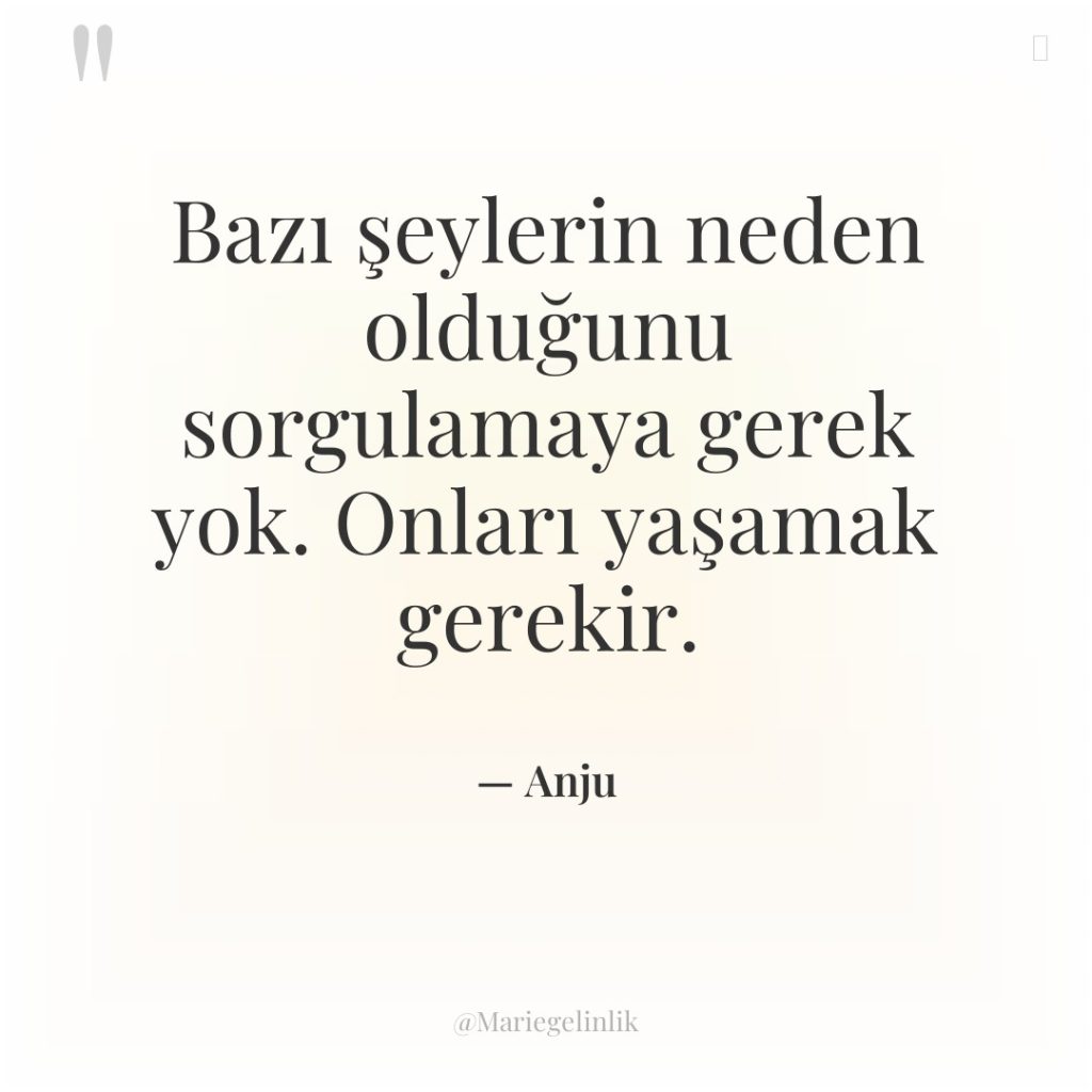 Bazı şeylerin neden olduğunu sorgulamaya gerek yok. Onları yaşamak gerekir.