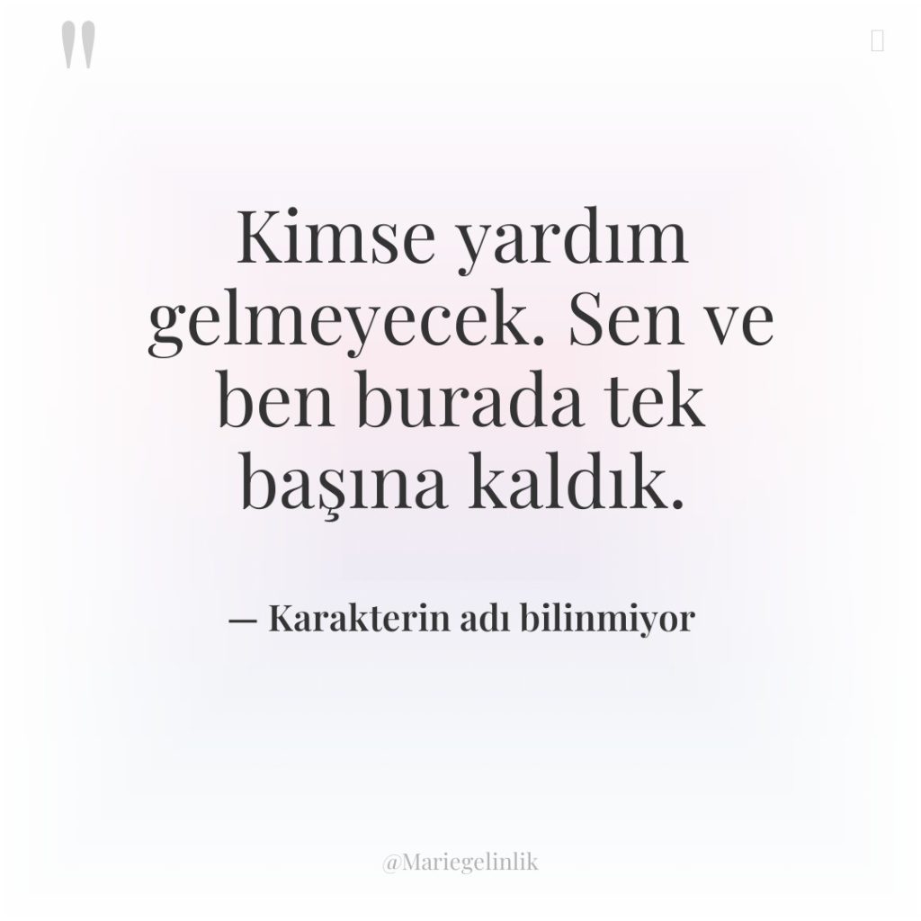 Kimse yardım gelmeyecek. Sen ve ben burada tek başına kaldık.