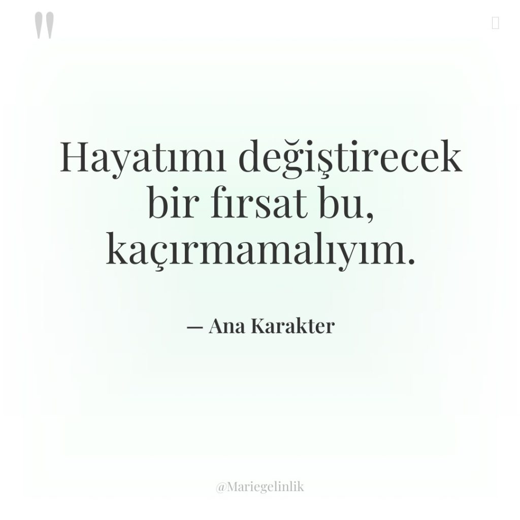 Hayatımı değiştirecek bir fırsat bu, kaçırmamalıyım.