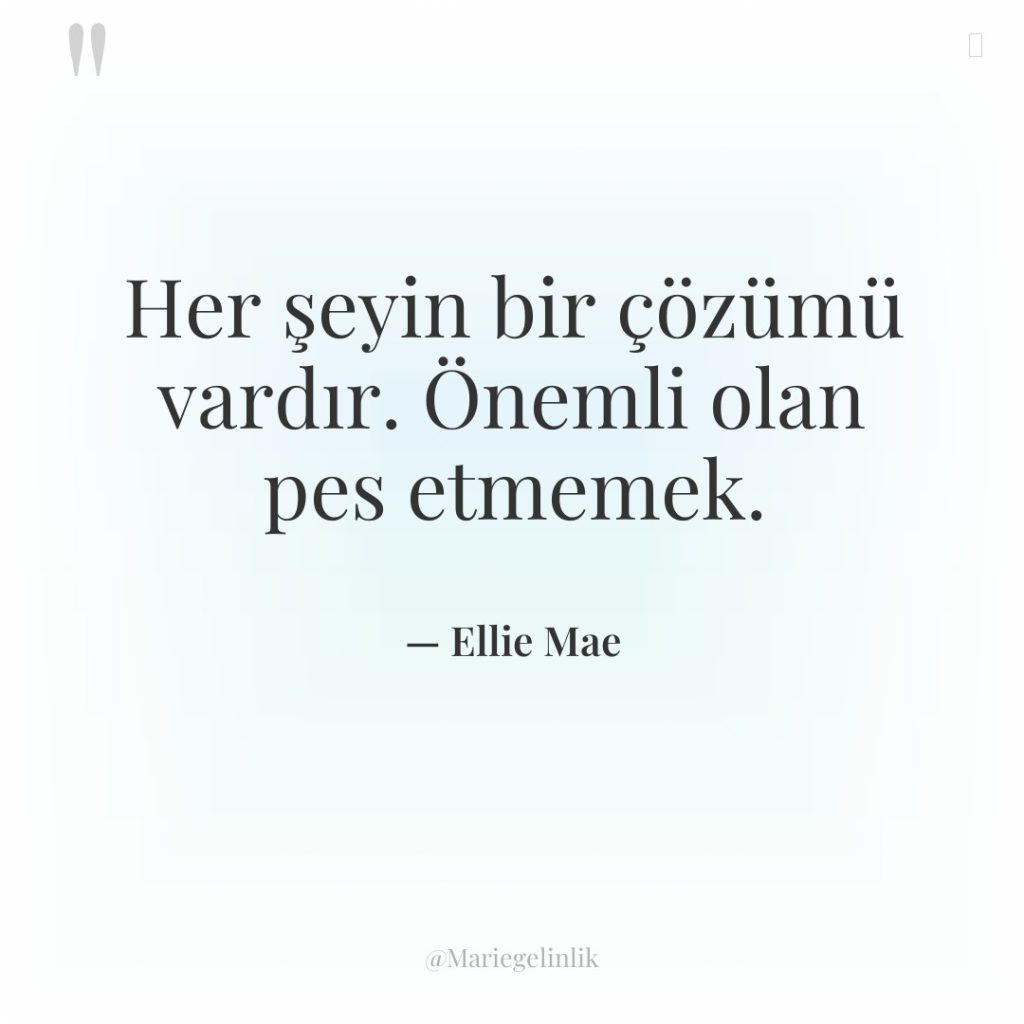 Her şeyin bir çözümü vardır. Önemli olan pes etmemek.