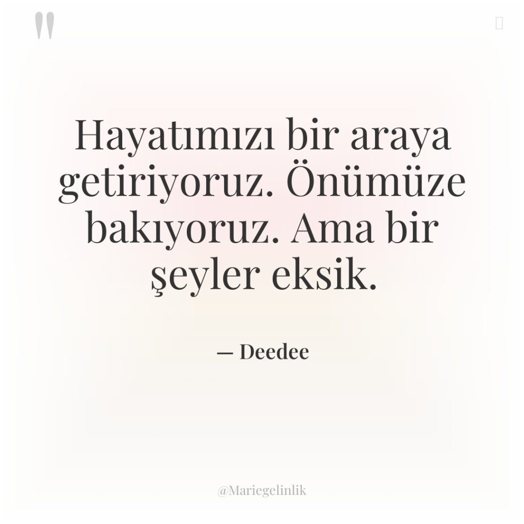 Hayatımızı bir araya getiriyoruz. Önümüze bakıyoruz. Ama bir şeyler eksik.