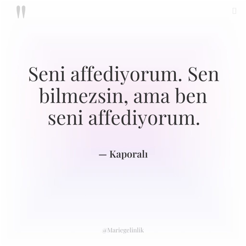 Seni affediyorum. Sen bilmezsin, ama ben seni affediyorum.