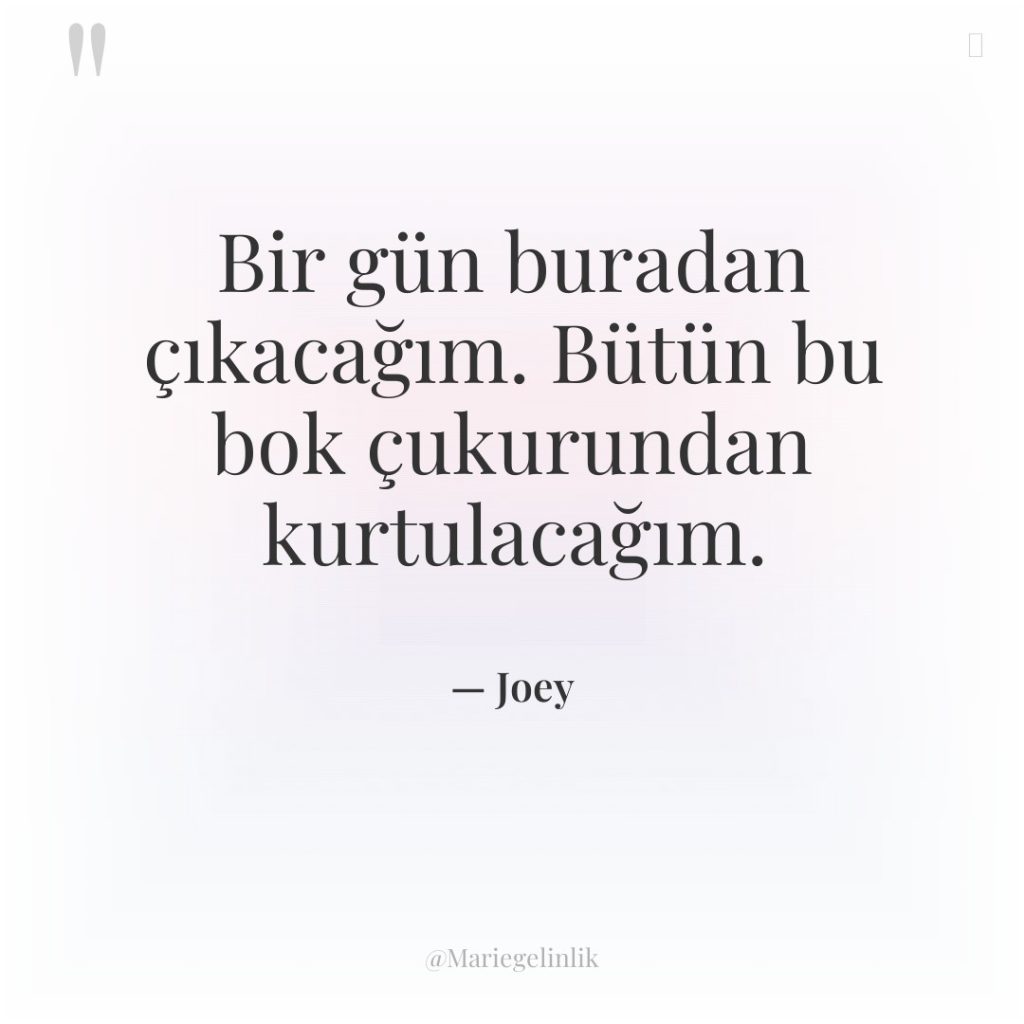 Bir gün buradan çıkacağım. Bütün bu bok çukurundan kurtulacağım.