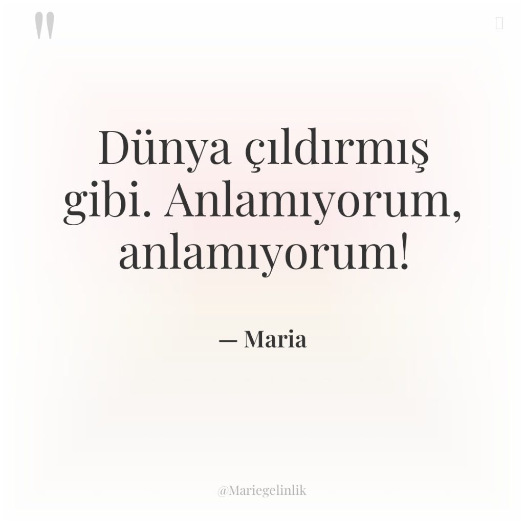 Dünya çıldırmış gibi. Anlamıyorum, anlamıyorum!