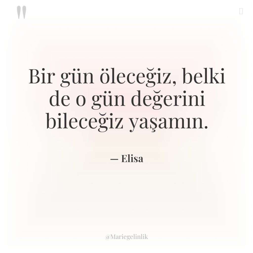 Bir gün öleceğiz, belki de o gün değerini bileceğiz yaşamın.