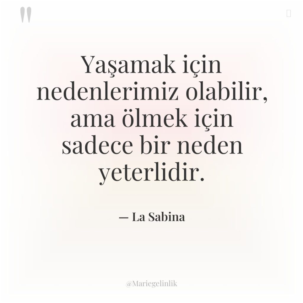 Yaşamak için nedenlerimiz olabilir, ama ölmek için sadece bir neden…