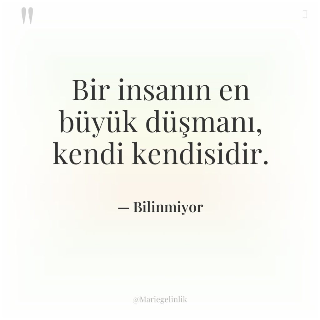 Bir insanın en büyük düşmanı, kendi kendisidir.