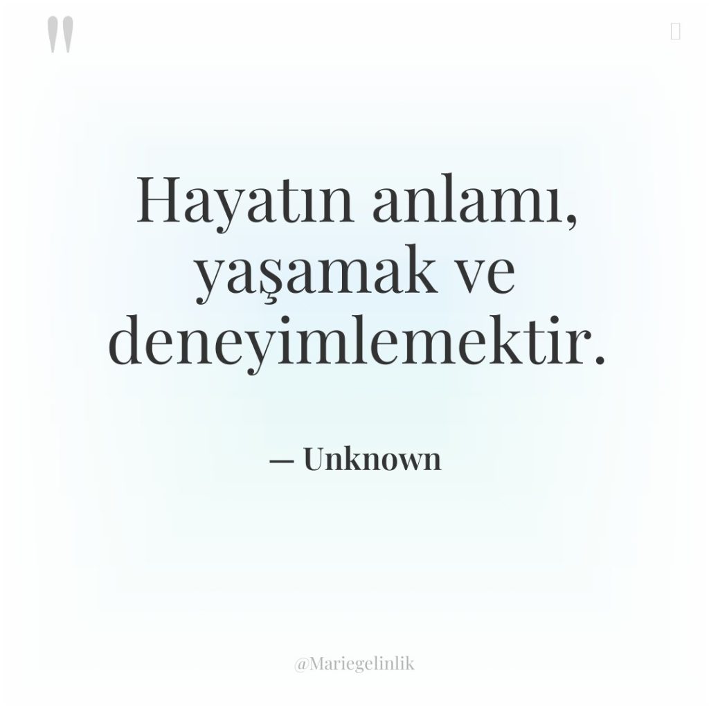 Hayatın anlamı, yaşamak ve deneyimlemektir.