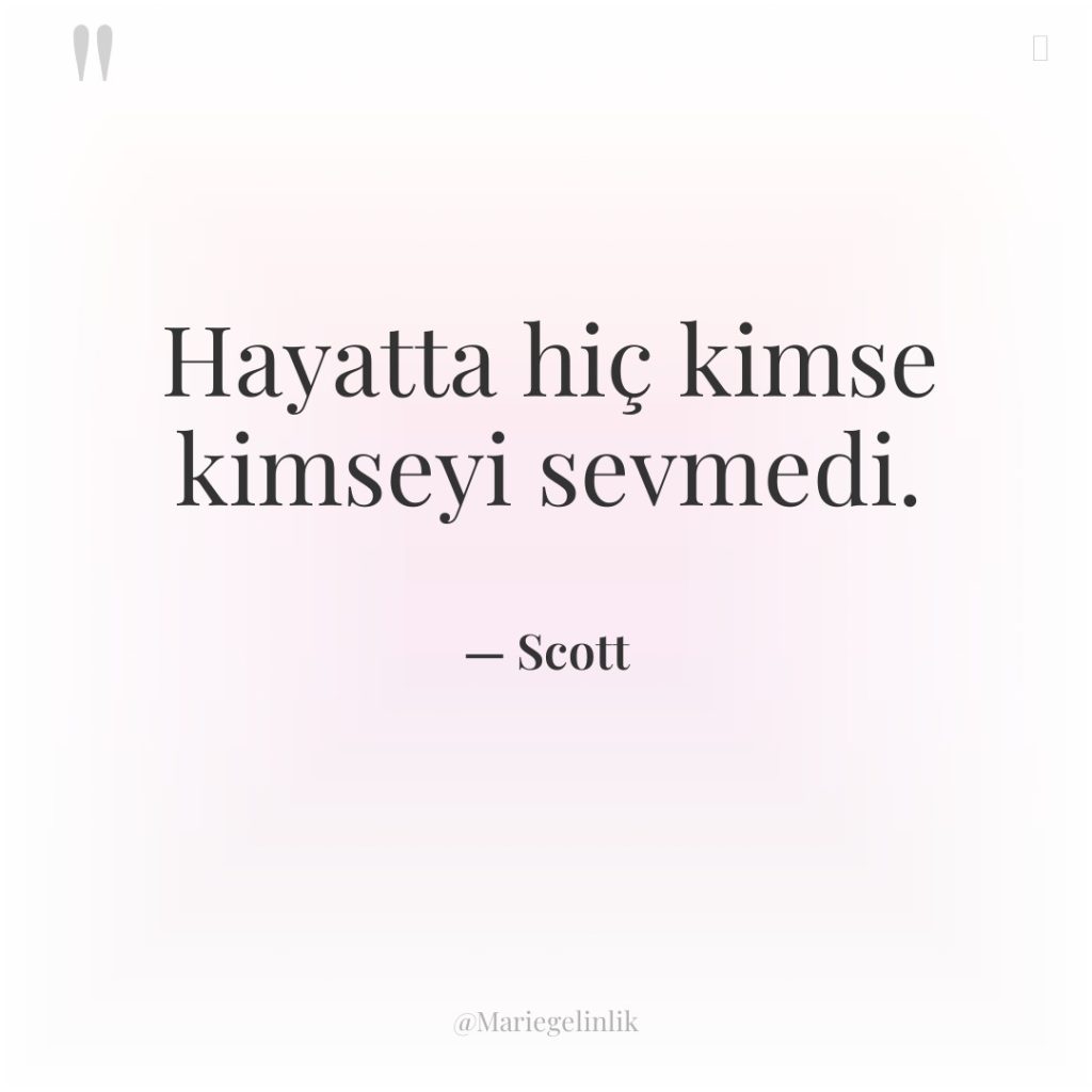Hayatta hiç kimse kimseyi sevmedi.