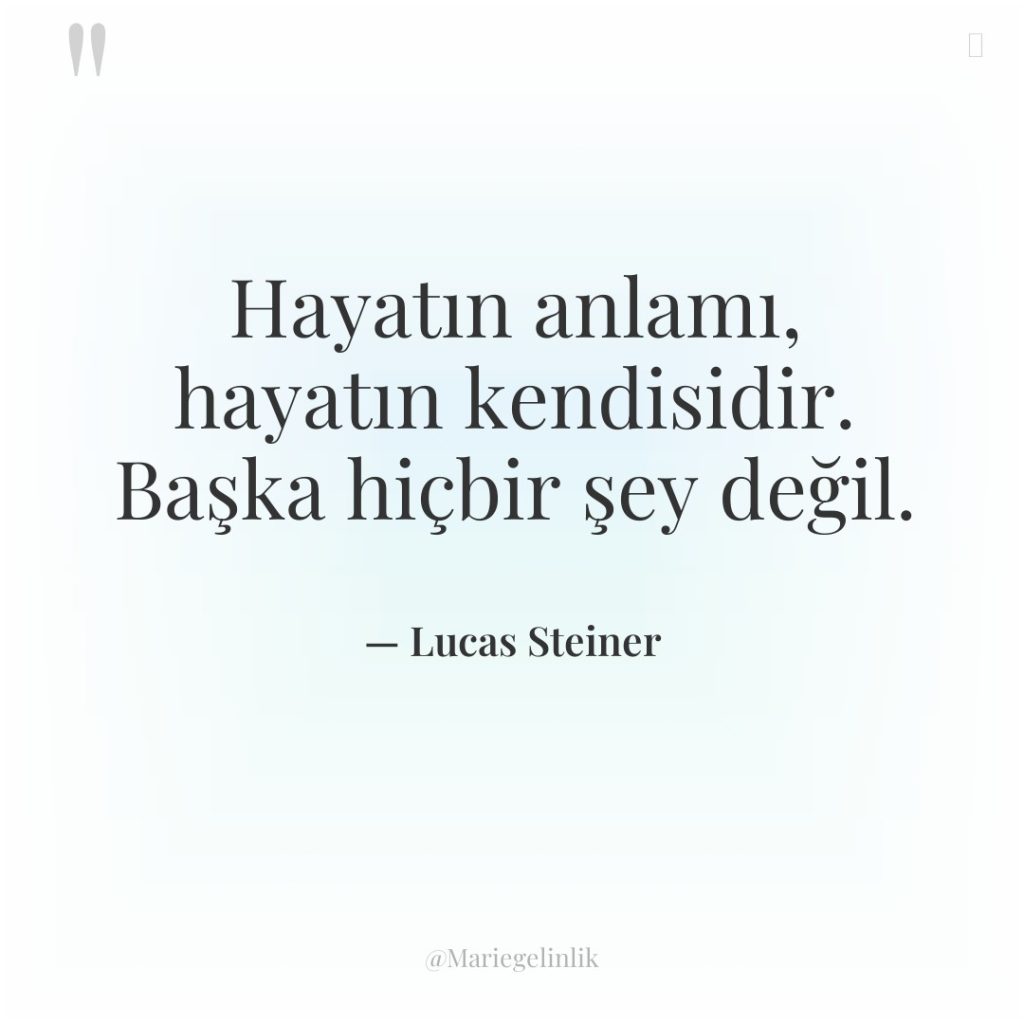 Hayatın anlamı, hayatın kendisidir. Başka hiçbir şey değil.