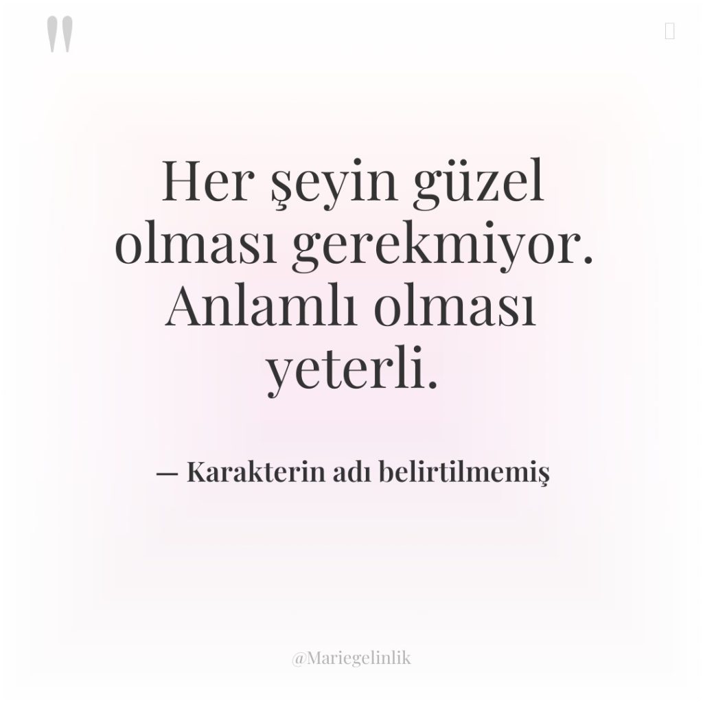 Her şeyin güzel olması gerekmiyor. Anlamlı olması yeterli.