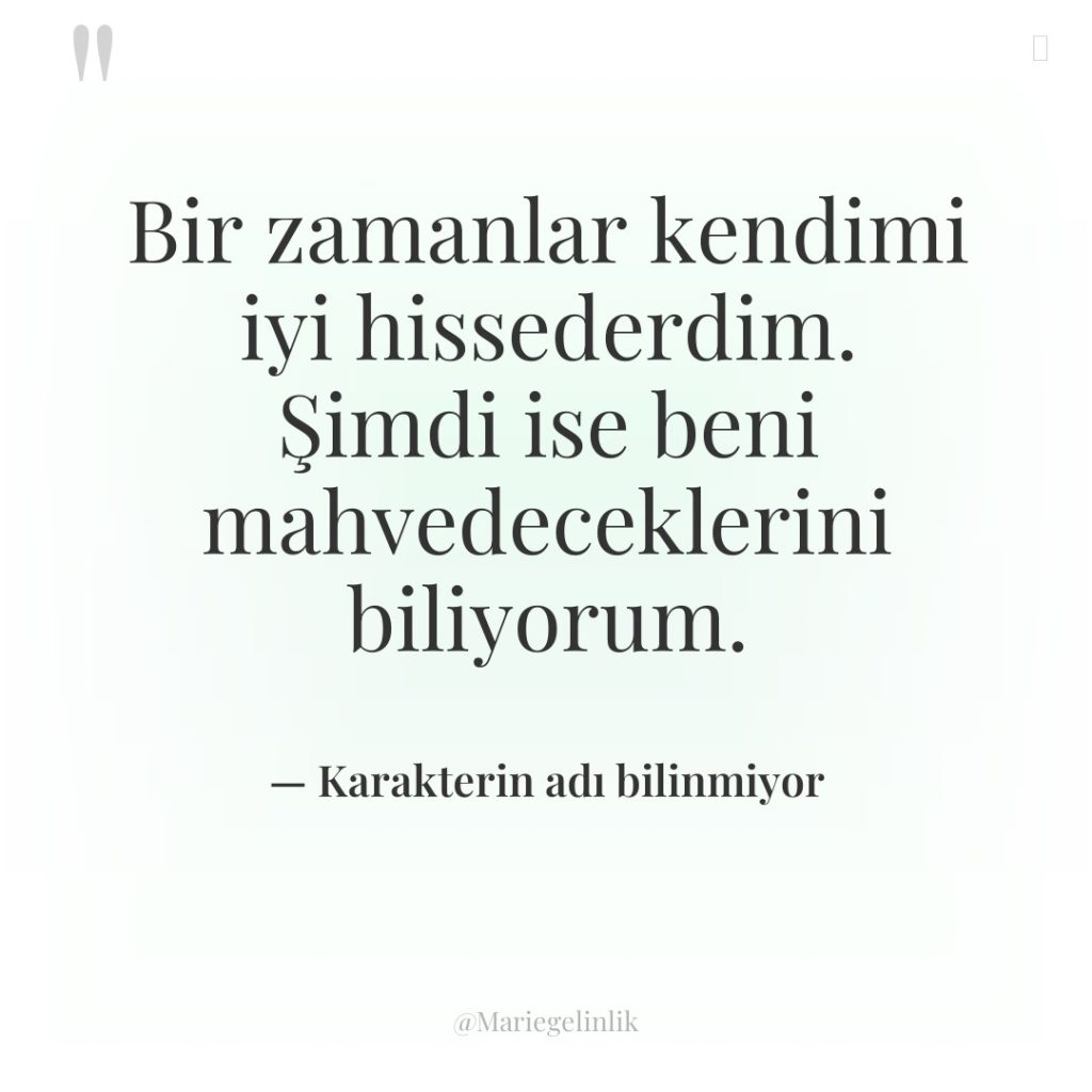 Bir zamanlar kendimi iyi hissederdim. Şimdi ise beni mahvedeceklerini biliyorum.