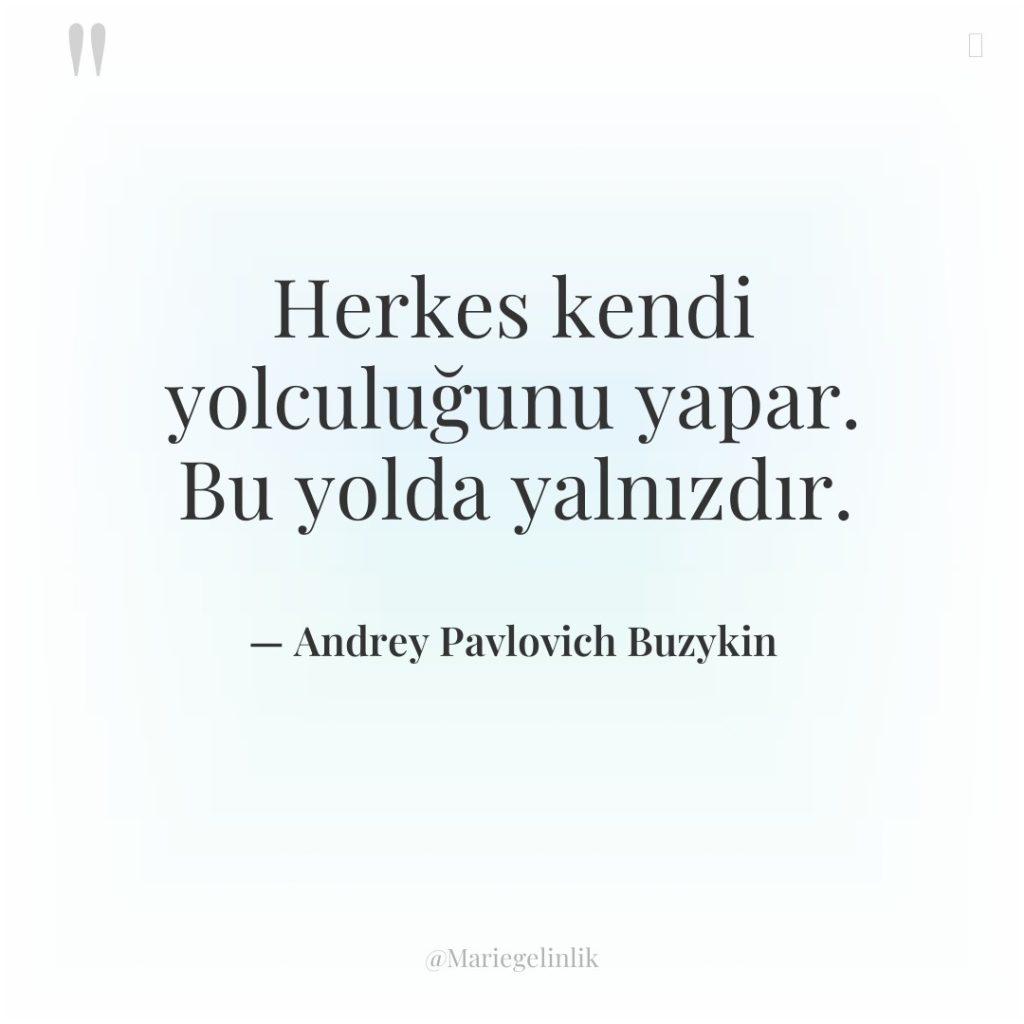 Herkes kendi yolculuğunu yapar. Bu yolda yalnızdır.