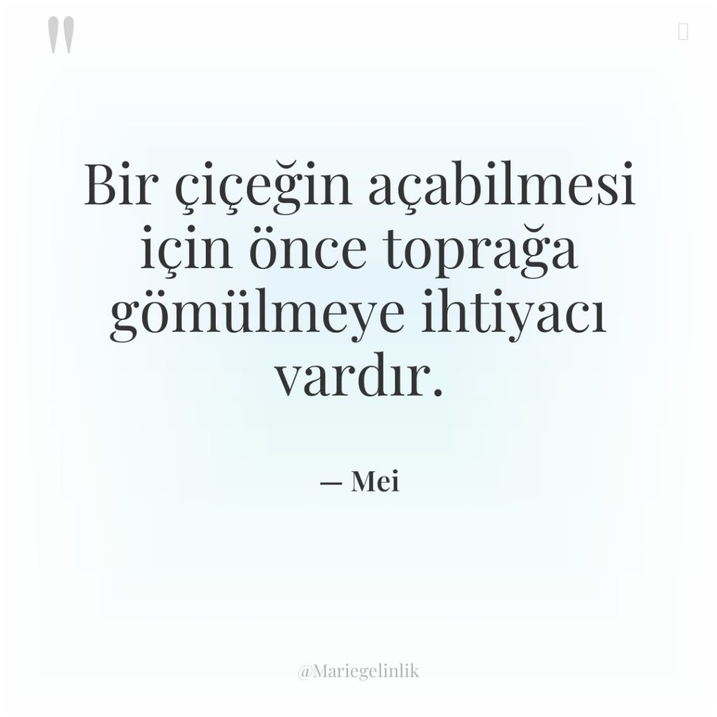 Bir çiçeğin açabilmesi için önce toprağa gömülmeye ihtiyacı vardır.