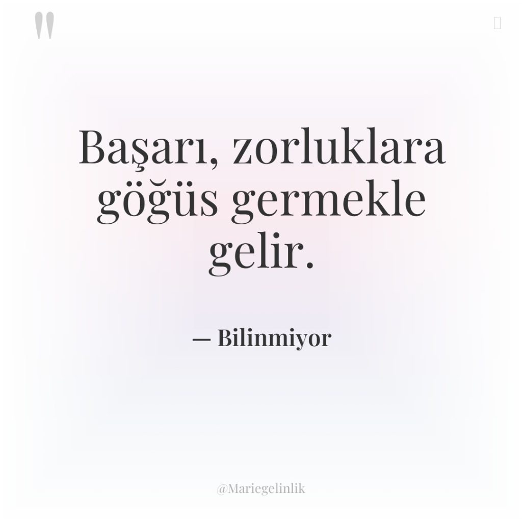 Başarı, zorluklara göğüs germekle gelir.