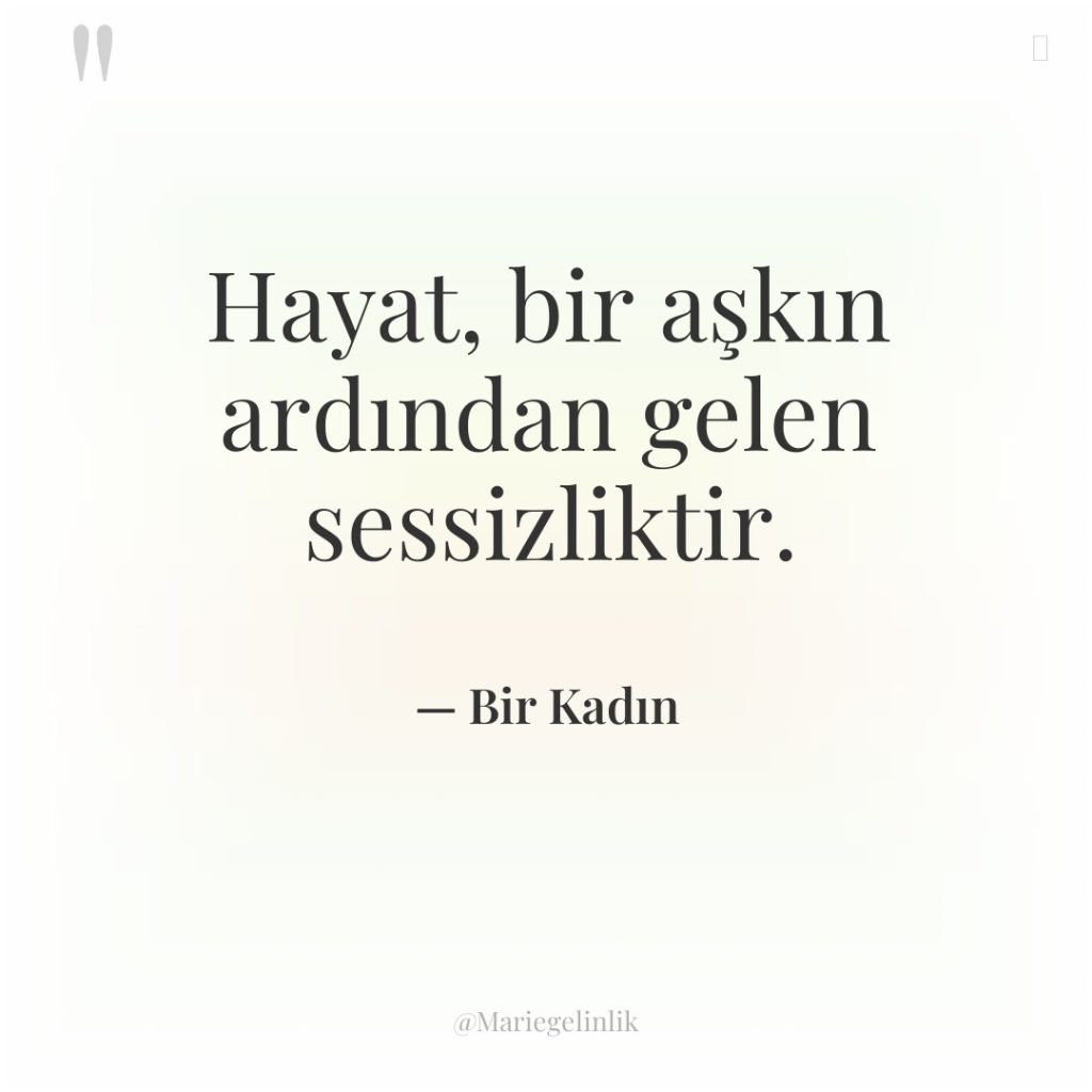Hayat, bir aşkın ardından gelen sessizliktir.