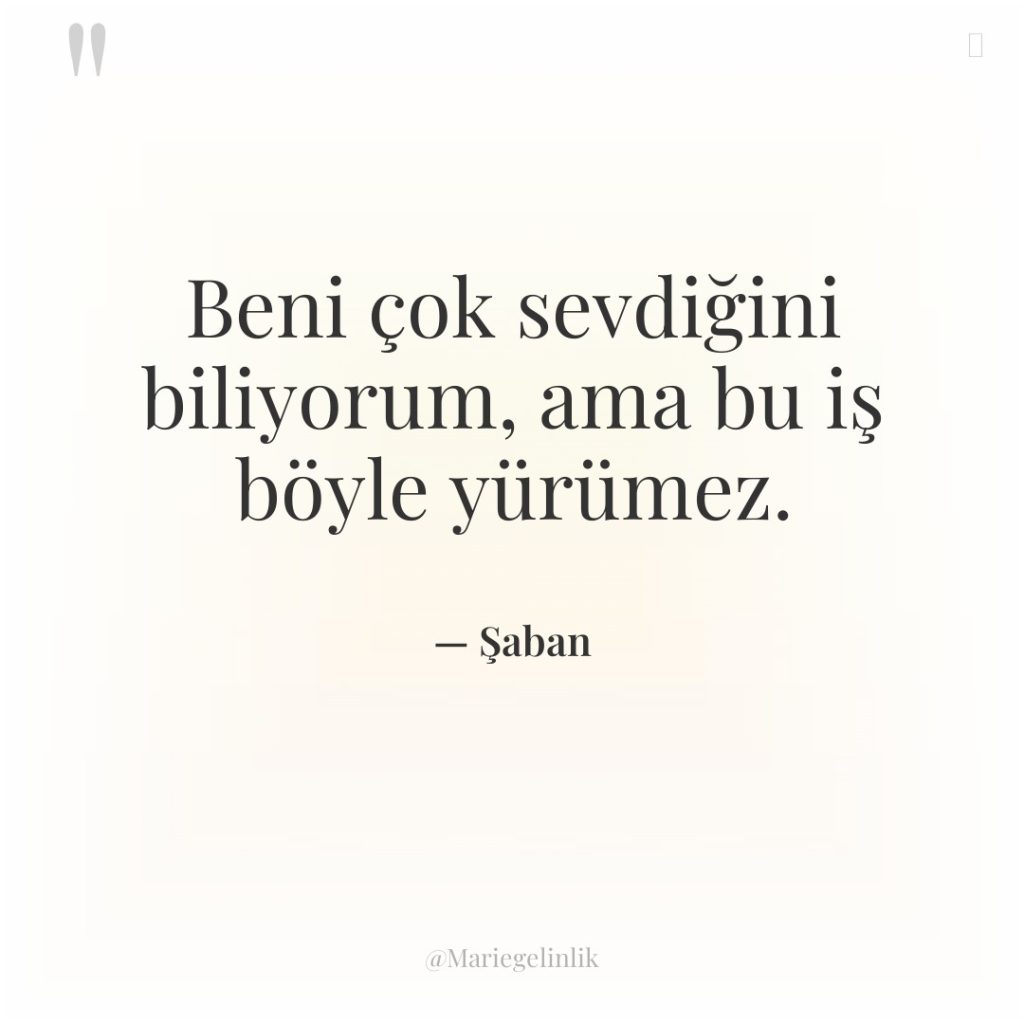 Beni çok sevdiğini biliyorum, ama bu iş böyle yürümez.