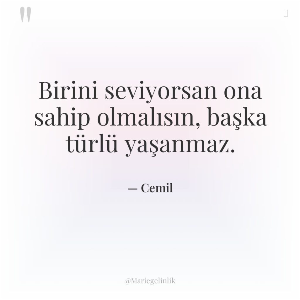 Birini seviyorsan ona sahip olmalısın, başka türlü yaşanmaz.