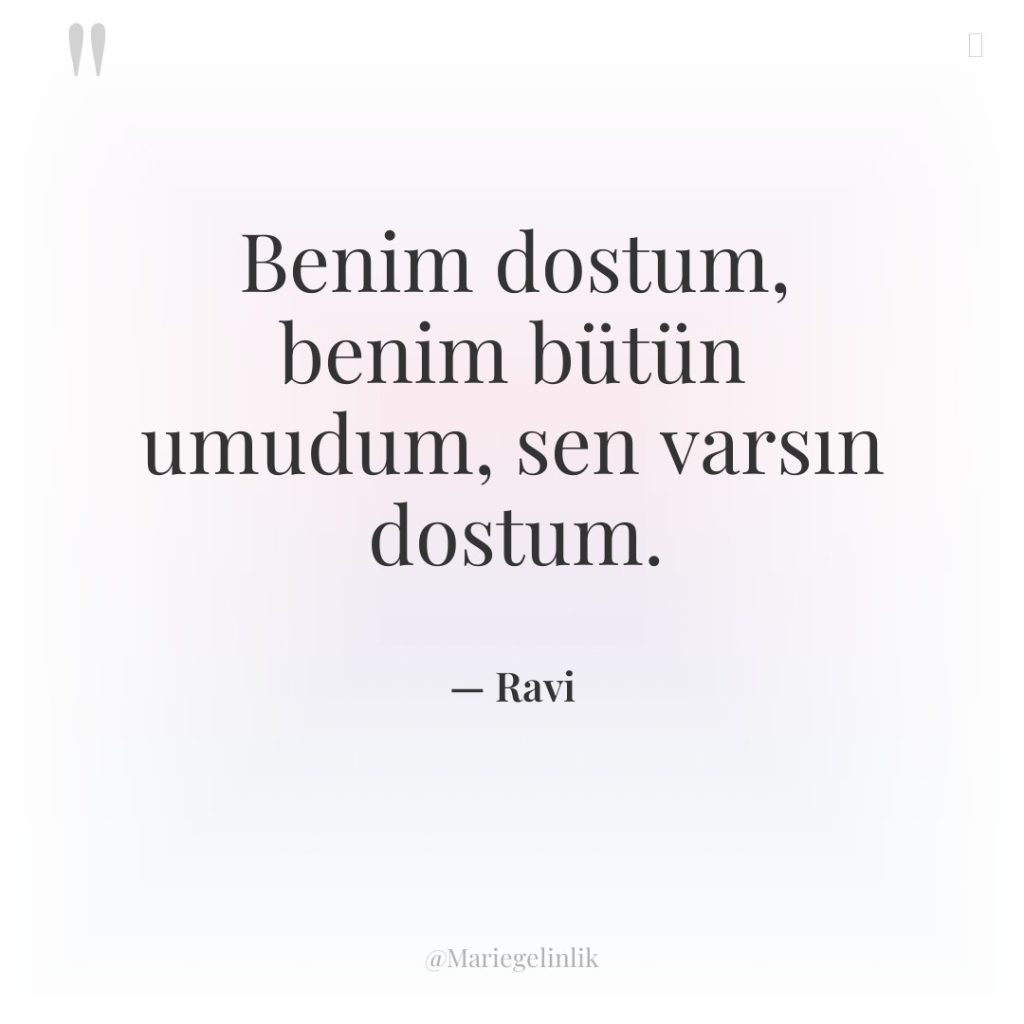 Benim dostum, benim bütün umudum, sen varsın dostum.