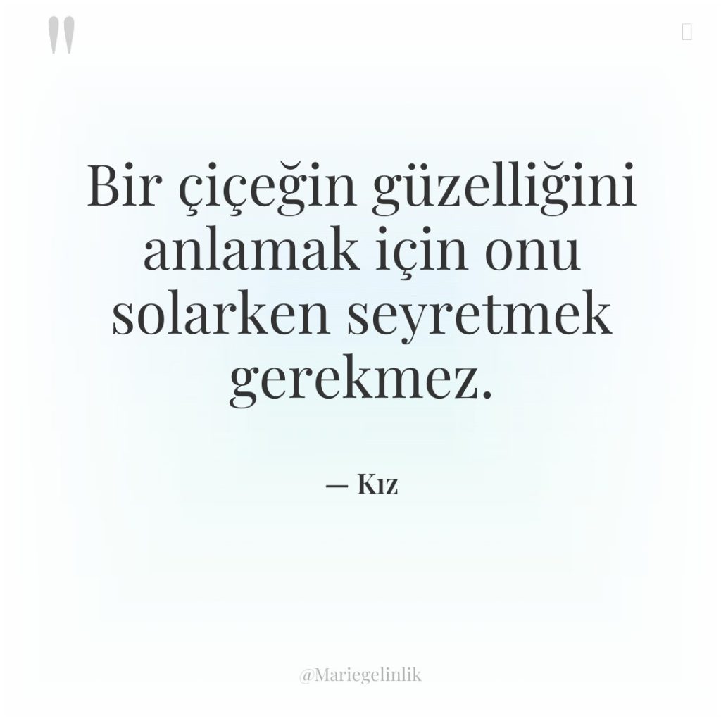 Bir çiçeğin güzelliğini anlamak için onu solarken seyretmek gerekmez.