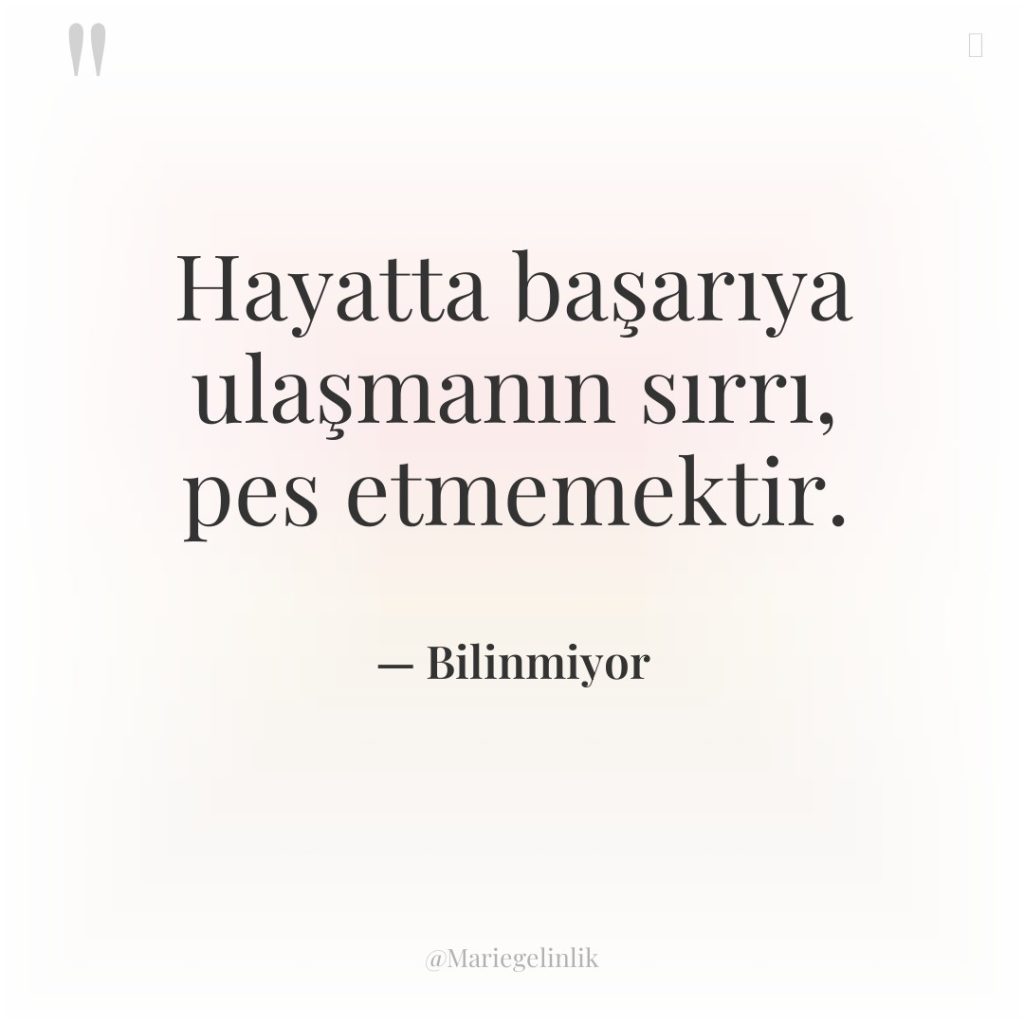 Hayatta başarıya ulaşmanın sırrı, pes etmemektir.